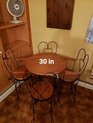 Vintage Twisted Iron Ice Cream Parlor Set,  30 Inch Table And 4 Chairs