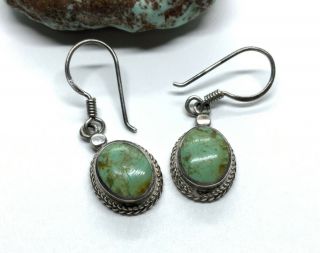 Vintage Southwest Style Boma Sterling Silver Turquoise Dangle Hook Earrings
