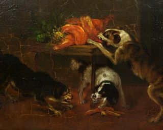 Antique 19th century oil painting of dogs stealing meat circle of James Ward 2