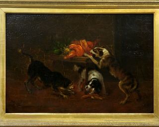Antique 19th century oil painting of dogs stealing meat circle of James Ward 3