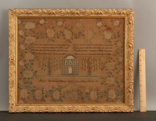 1811 Antique 19thc Folk Art Embroidery Church Sewing Sampler,  Mary Sullivan,  Nr