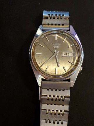 Vintage 1980 Seiko 5 37mm Stainless Steel Automatic Watch W Bracelet 6309 - 7150