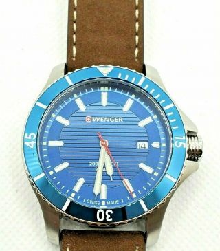 Wenger Seaforce Chronograph Quartz Blue Dial Brown Leather Strap 01.  0643.  116