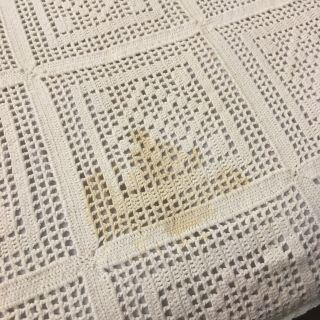 Vintage Hand Crocheted Coverlet 61” x 82” Tablecloth Bed Spread Squares Diamonds 3
