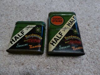 Two Vintage Lucky Strike Half & Half Pocket Tobacco Tins