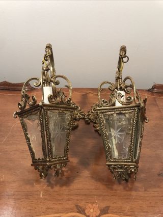 Vintage Spanish Revival Hanging Brass Glass Quality Light Fixture Made In Spain