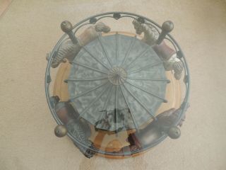 Carousel Rotating Glass top Coffee Table with 4 vintage horses in very good cond 2