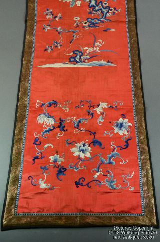 Chinese Embroidered Red Silk Chair Cover,  Textile,  Flowers,  Late Qing Dynasty 5