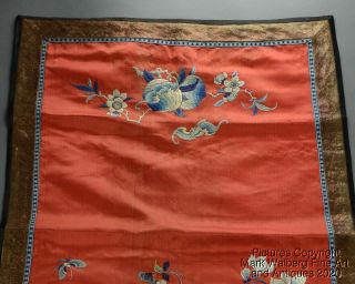 Chinese Embroidered Red Silk Chair Cover,  Textile,  Flowers,  Late Qing Dynasty 6