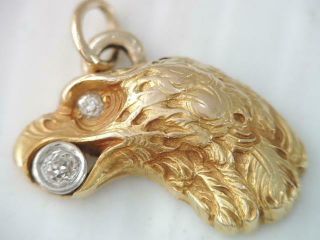 Antique Victorian Solid 14k Gold & Diamond American Eagle Head Charm Detailed