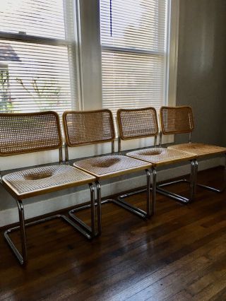 Vintage Marcel Breuer Cesca Chairs Cane Seat Back Honey Made In Italy Set Of 4