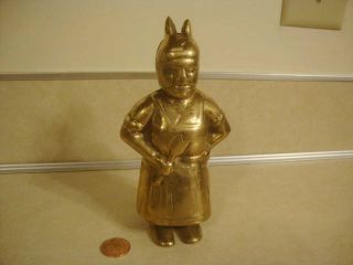Vtg Brass Mrs Chef Cook Still Coin Bank Aunt W Apron Black Americana Collectible