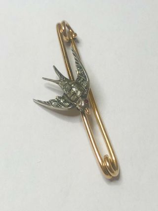 Antique 15ct Yellow Gold & Silver Old Cut Diamond Swallow Brooch Item: A5775
