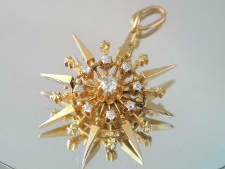 Antique Art Deco Solid 14k Gold Diamond Star Pendant Ornate