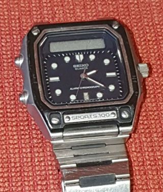 Vintage Gents Seiko Quartz Alarm Chronograph Sports 100 Watch H557 - 509A 3