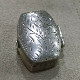 Vintage Sterling Pill Box Silver Little Box Stamped 925 Scroll Design
