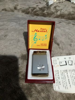 Imperial Royal Musical Mr - 500 Gas Lighter.  Silver Color With Gold Flicker.