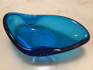 Vintage Mid Century Modern Blue Art Glass Dish Ashtray Cool