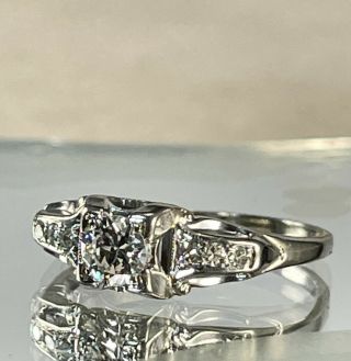 Antique Art Deco 1920s Estate 18k White Gold Diamond Solitaire Engagement Ring