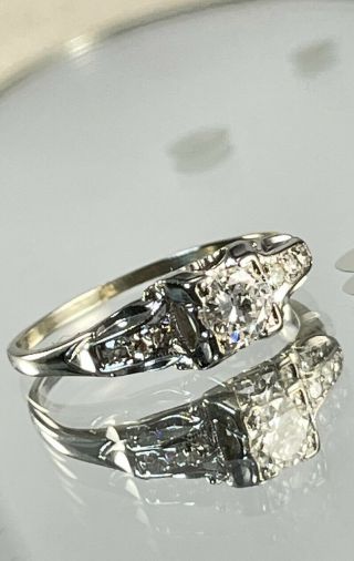 Antique Art Deco 1920s Estate 18K White Gold Diamond Solitaire Engagement Ring 3
