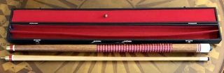 Vintage 2 Piece Pool Cue Stick Red Grip & Padded Case 57 1/2” W Extra Tip Cool