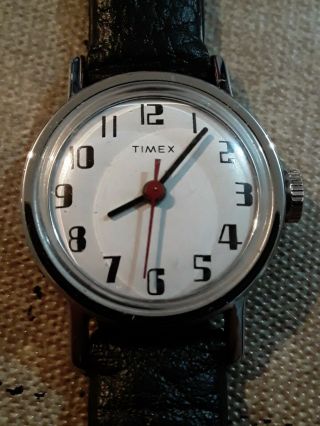 Vintage Women Timex Wind - Up Watch Vintage Black Band.  Barely Use