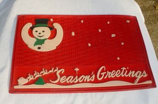 Vintage Christmas Snow Man Rubber Seasons Greetings Santa Floor Mat