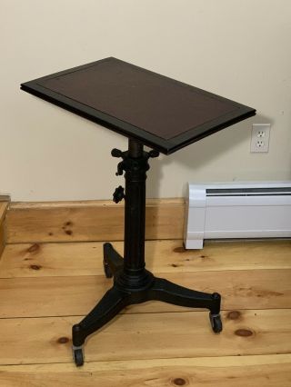 Vintage 1930s Karlo Cast Iron Fluted Pedestal Rolling Typewriter Table Stand Usa
