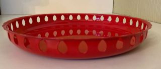 Vintage Mid Century Modern Small 9” X 1.  25” Red Enamel Reticulated Tray