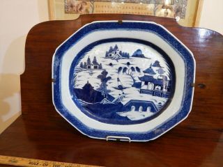 Large 19th Century Chinese Export Blue And White Canton Nanking Platter 20”