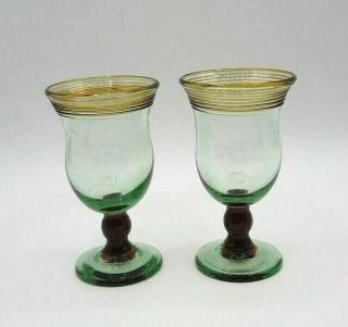 Vintage Pair 2 Hand Blown Studio Art Glass Sherry Cordial Glasses 3 Oz.