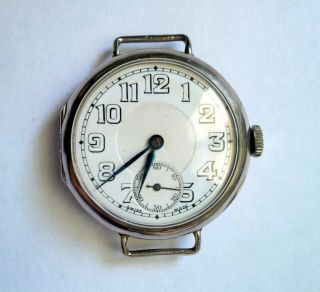 Vintage C.  1920s Sterling Silver Trench Watch Swiss Made 16 Jewels Wire Lug