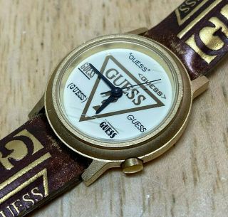 Vintage Guess Lady Gold Tone Band Analog Quartz Watch Hours Battery