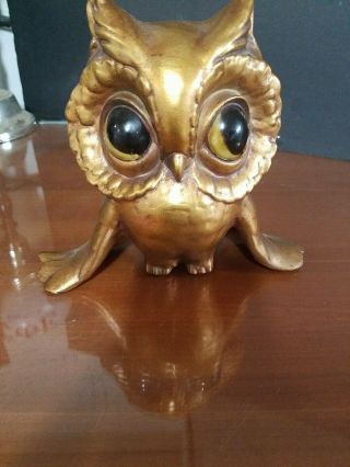 Vintage Anthony Freeman Mcfarlin Owl Gold Leaf Ceramic Big Eyes