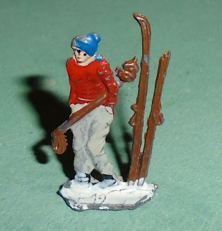 Vintage Heinrichsen German Flat Lead " Girl With Skis In Snow " Near F/s