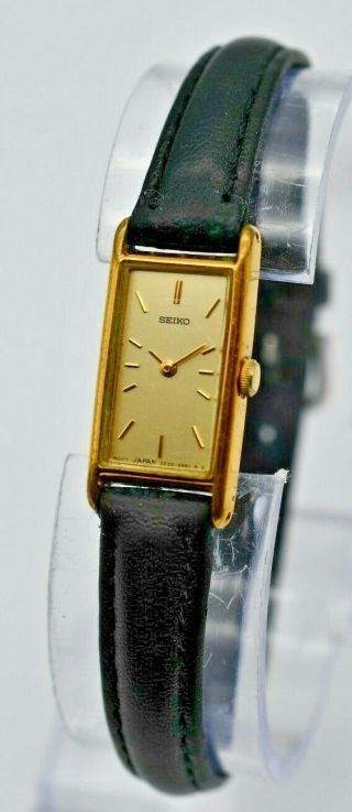 Women ' s Vintage SEIKO Gold Tone Black Leather Dress Watch,  Quartz,  2E20 - 6129 2