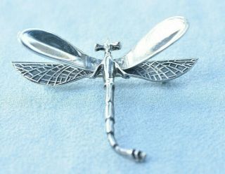 Vintage Sterling Silver Dragonfly Brooch Safety Pin Mexico Mid Century 12,  Grams