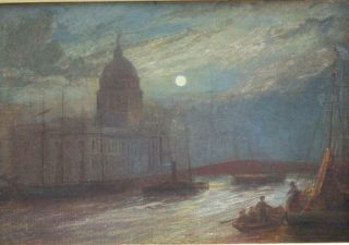 C1898 Dublin By Moonlight The Customs House On The Liffey Antique Oil Painting