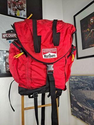 Vintage Marlboro Adventure Team Red Black Nylon Large Hiking Camping Backpack