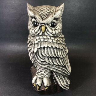 Vintage 1981 Owl Figurine Hand Painted Glazed Ceramic Gift Great Horned Owl 11 "