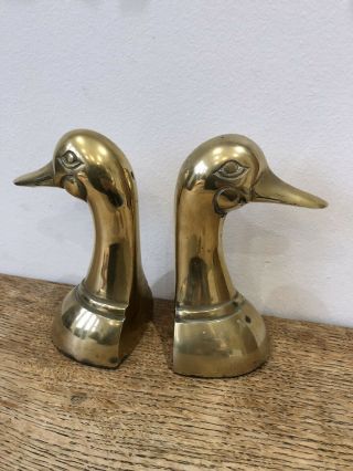 Vintage Solid Brass Duck Head Bookends