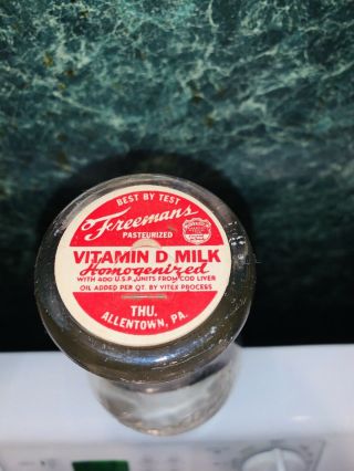 Vintage Allentown Pa Milk Bottle Half Pint 1948 Freeman 