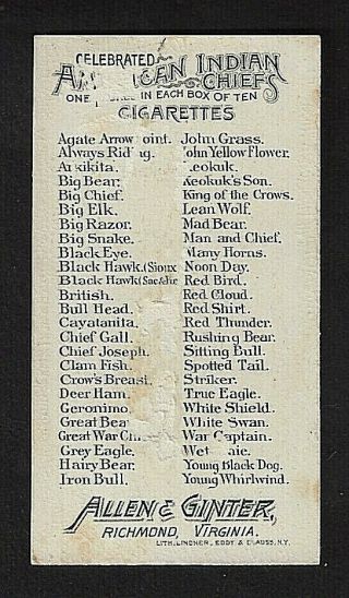 1888 N2 Allen & Ginter American Indian Chiefs 