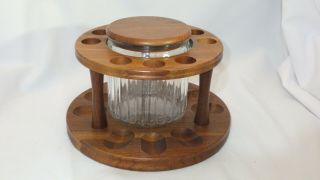 Vintage Deco Walnut Pipe Stand With Glass Humidor Jar - Holds 9 Pipes