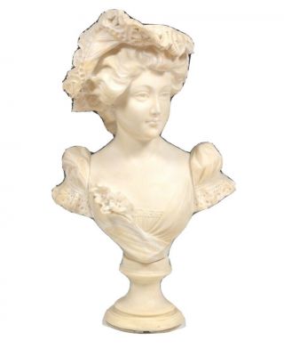 Large Antique Artist Carved Alabaster Portrait Bust Victorian Lady B.  Ruggini