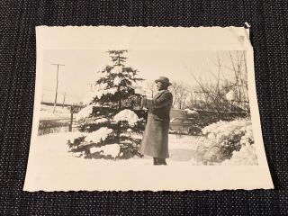 African American Man With Camera In Snow 1940s B&w Vintage Photograph