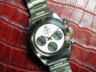 Alpha Daytona Paul Newman Glossy Bezel Chronograph Watch On Rivet Bracelet