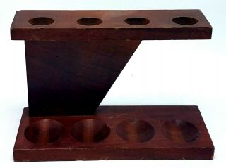 Vintage Art Deco Wood 4 Tobacco Pipe Stand Holder Wooden Rack 2