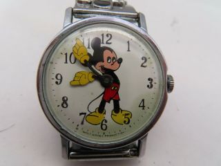Vintage Walt Disney Production Mickey Mouse Watch Wind Up Yellow Hands