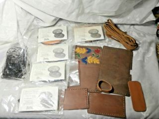 5 Vintage Tandy Leather Craft Coin Purses 4072 Sealed/leather Strips Plus More